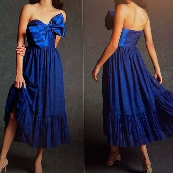 New! ANTHROPOLOGIE Hutch Tulle Bow Tie Strapless Midi Dress Navy Size18W - Picture 2 of 16